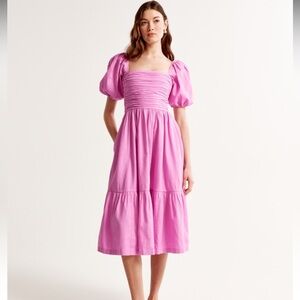 Abercrombie Emerson linen midi dress maxi puff sleeve cottage smocked waist